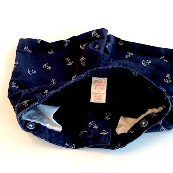 Navy Shorts White Anchor Print Girls 10 - Picture 3 of 4